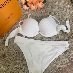 White and Gold Push Up Ribbed Swimsuit size Small